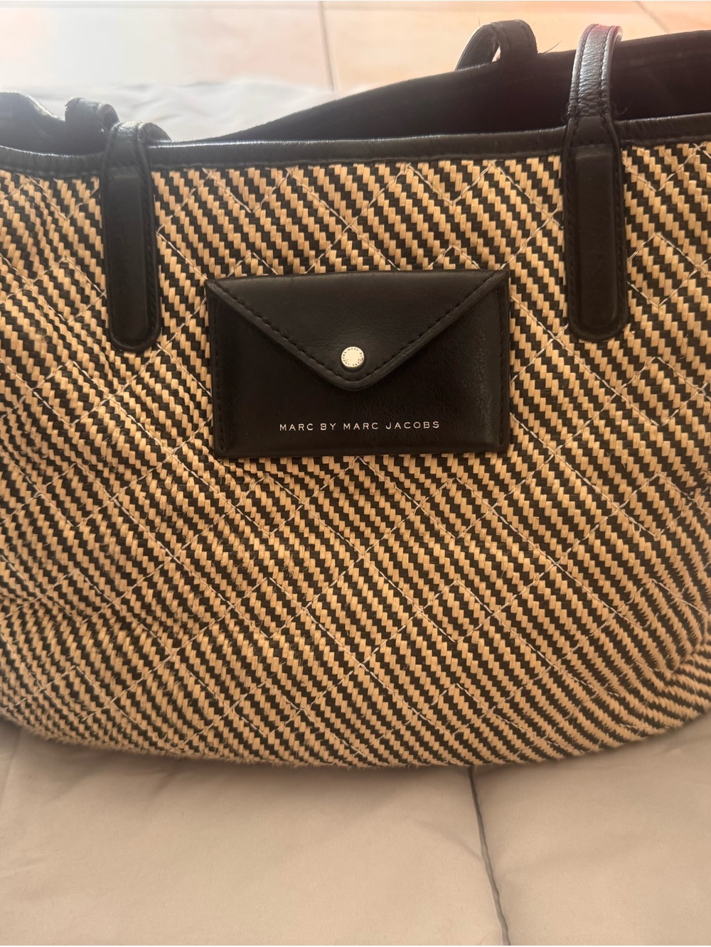 Marc by Marc Jacobs Black and Natural Woven Straw Tote